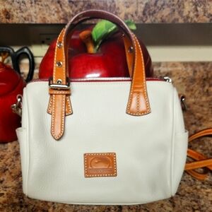 Dooney & Bourke White and Tan Leather Satchel
